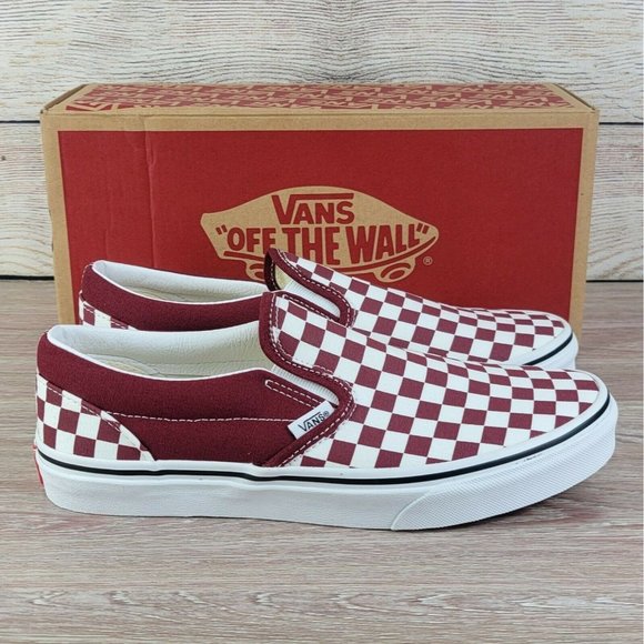 NEW Vans Classic Slip-on Maroon Checkered Women's Athletic Casual Skate Shoes - Picture 2 of 10